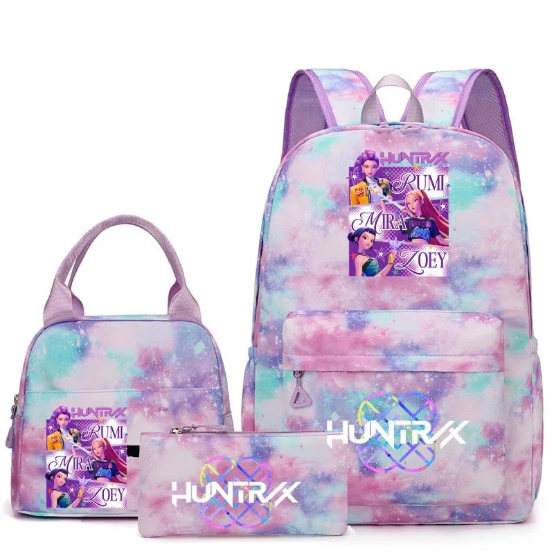 3pcs K-pop Demon Hunters Backpacks Cartoon Anime Schoolbag with A Lunch Bag Waterproof Kids Knapsacks Gifts for Student Rucksack