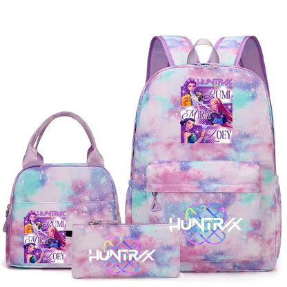 3pcs K-pop Demon Hunters Backpacks Cartoon Anime Schoolbag with A Lunch Bag Waterproof Kids Knapsacks Gifts for Student Rucksack