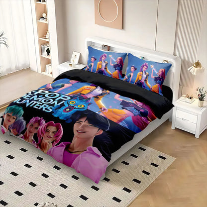 3pcs K-Pop Demon Hunters Printed Coreless Duvet Cover Set Multi Size Bedroom Dormitory Soft and Comfortable Machine Washable