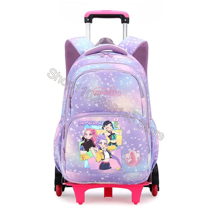 Kpop Demon Hunter Kids Backpack Kawaii Cartoon Printed School Backpack Girls Portable Trolley School Bags Children Birthday Gift