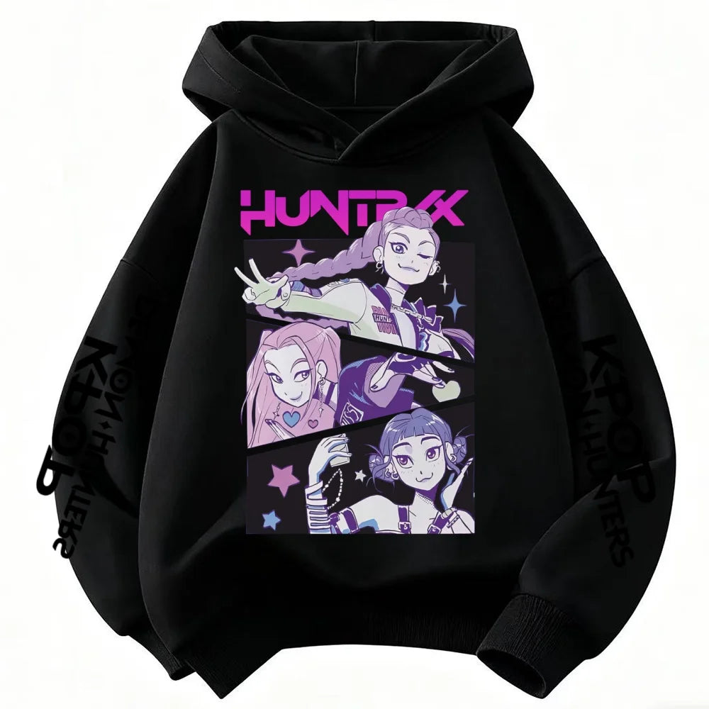 KPop Demon Hunter Rumi Cartoon Girls Boy Hooded Sweatshirt Warm Children's Korean Wave Fashion Casual Tops Casual Girls Clothing
