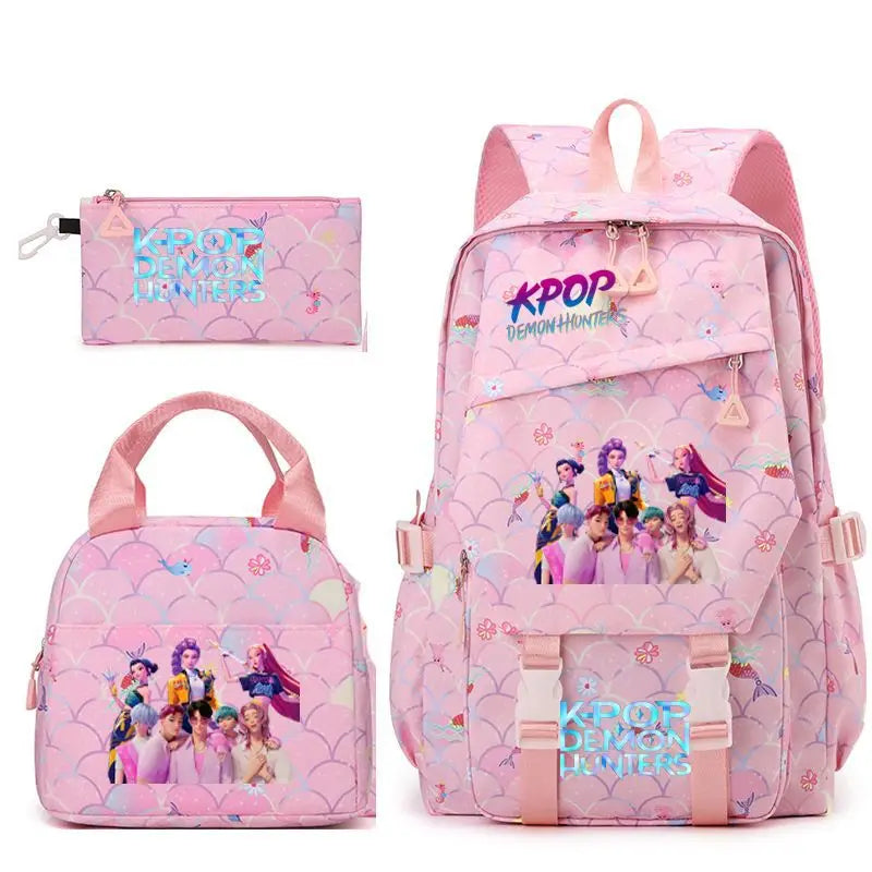 3pcs K-pop Demon Hunters Backpacks Cartoon Anime Schoolbag with A Lunch Bag Waterproof Kids Knapsacks Gifts for Student Rucksack