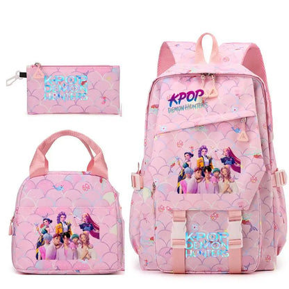 3pcs K-pop Demon Hunters Backpacks Cartoon Anime Schoolbag with A Lunch Bag Waterproof Kids Knapsacks Gifts for Student Rucksack