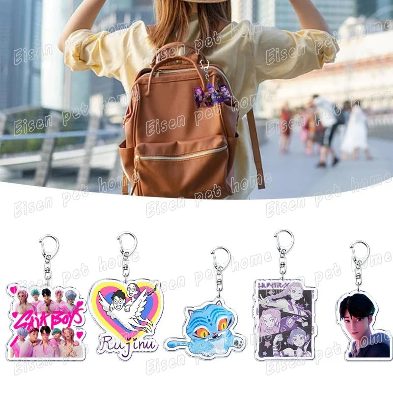 Kpop Demon Hunters Huntrix Saja Boys Keychain Llavero Accessories Bag Rumi Zoey Jinu Ramen Keychains Keyrings Jewelry Fans Gift