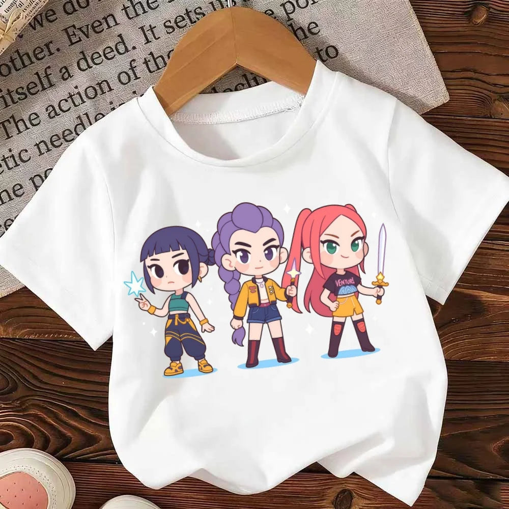 Kpop Demon Hunters Kids T-shirt Huntrix Saja Boys Movie Short Sleeve Cute Derpy Rumi Jinu Tops Child Clothing Girl Clothes Gift
