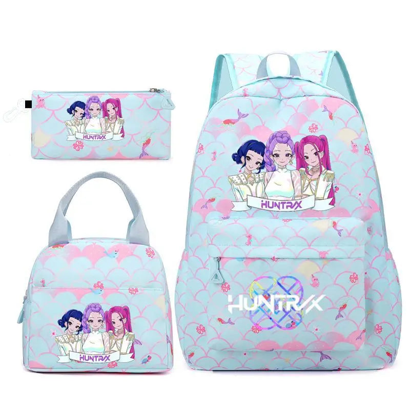 3pcs K-pop Demon Hunters Backpacks Cartoon Anime Schoolbag with A Lunch Bag Waterproof Kids Knapsacks Gifts for Student Rucksack
