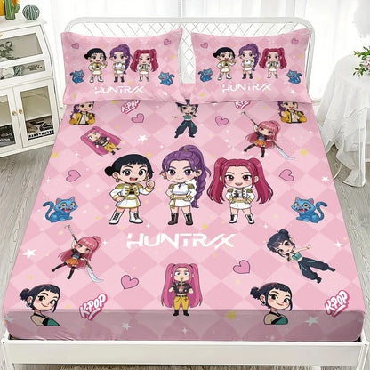 3pcs K-Pop Demon Hunters Printed Chipless Bed Sheet Set Multi Size Soft Bed Cover Bedroom Bedding Decoration Machine Washable