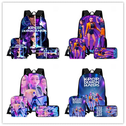 Cartoon  KPop Demon Hunters Child School Backpack With Shoulder Bag Pencil Bag For Kindergarten,Light Weight Child Bags