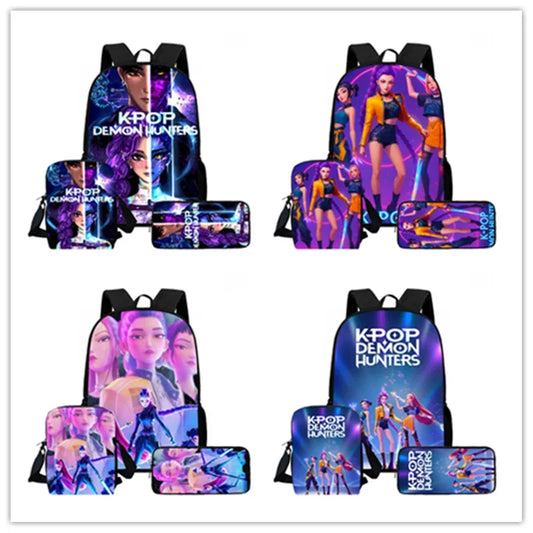 Cartoon  KPop Demon Hunters Child School Backpack With Shoulder Bag Pencil Bag For Kindergarten,Light Weight Child Bags