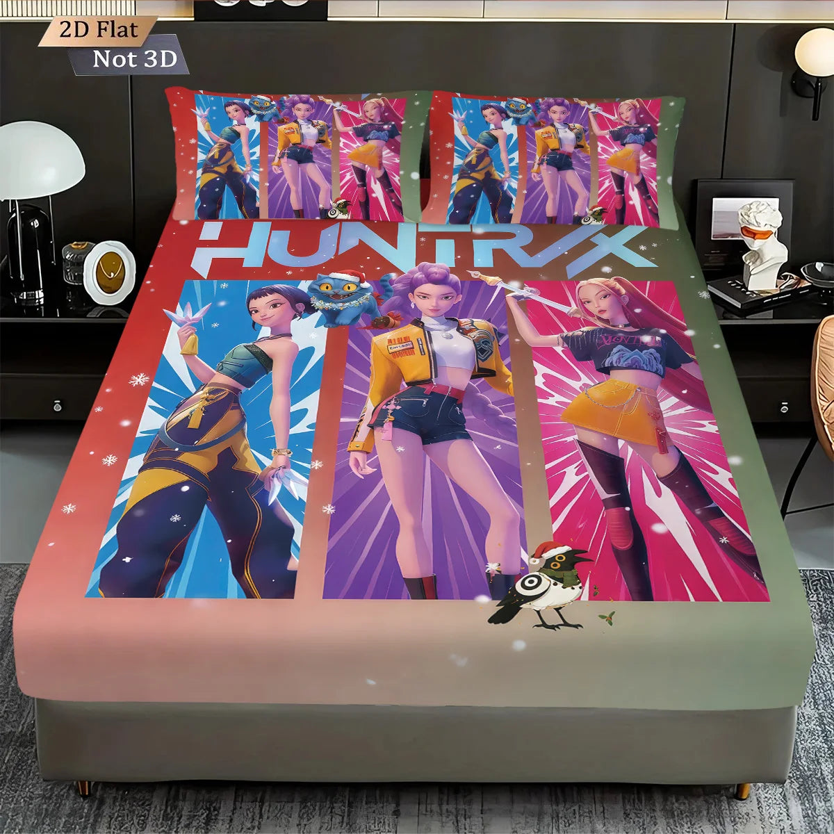 3pcsK-Pop Demon Hunters Printed coreless Fitted Sheet Set Multi Size Soft Bed Cover Bedroom Bedding Decoration Machine Washable