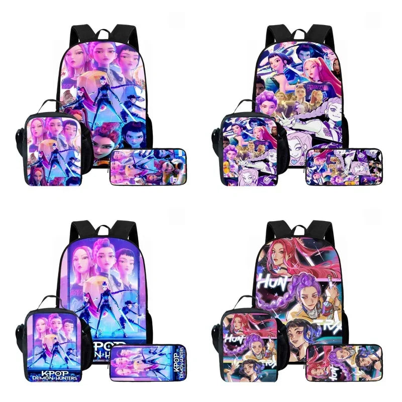 Disney Cartoon KPop Demon Hunters Child School Backpack With Lunch Bags Pencil Bags For,Light Weight Child School Bags