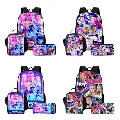 Disney Cartoon KPop Demon Hunters Child School Backpack With Lunch Bags Pencil Bags For,Light Weight Child School Bags