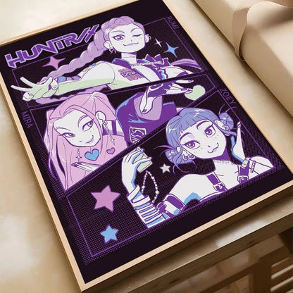 K-pop D-Demon Hunters Anime Poster Self-adhesive Art Waterproof Paper Sticker Coffee House Bar Room Wall Decor