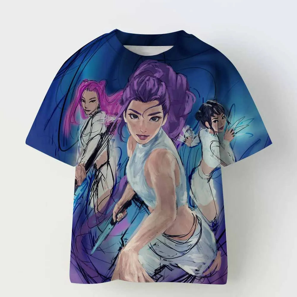 KPop Demon Hunters Tiger Girls Boys T Shirt K-Pop Demon Hunters Children's Clothing T-shirts Cute Cartoon Print Tee Tops