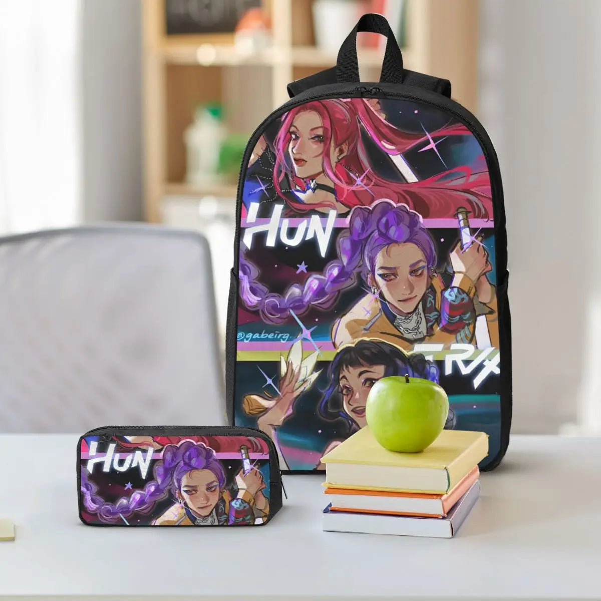 3Pcs Huntri Girl Group K-pop Demon Hunters Backpack Set for Boy Girl Pen Bags Bookbag Sets with Lunch Box For School Knapsack