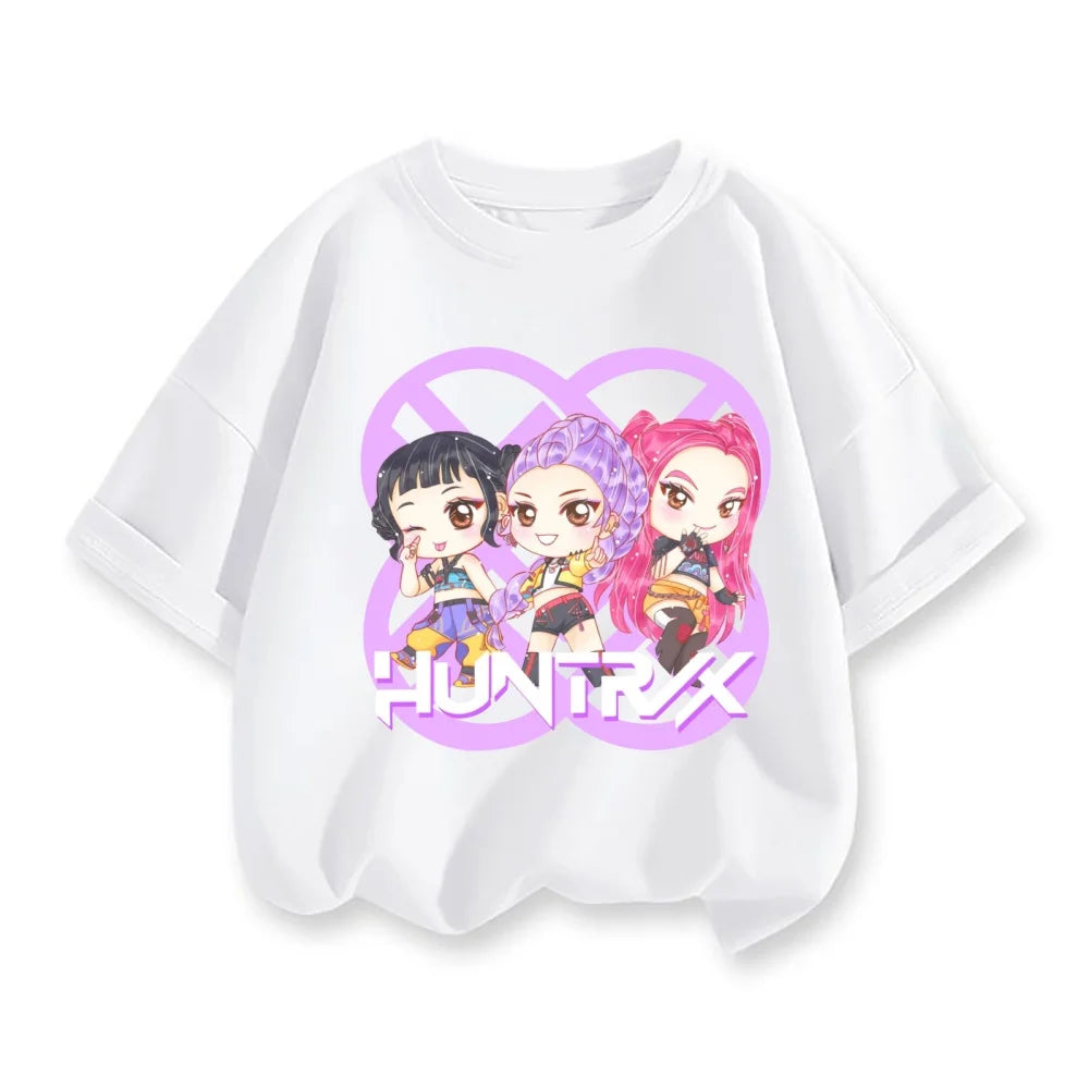 Y2K KPop Demon Hunters Kids T-shirt Cartoon Figure Printed Tops Tees Boys Girls Casual Short Sleeve Tshirt Children's Clothing