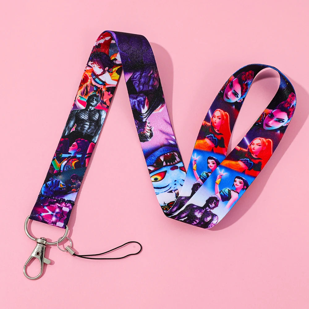 K Pop Demon Hunters Cartoon Characters Lanyard Card Holder Fans Phone Strap Keychain Gift for Friends