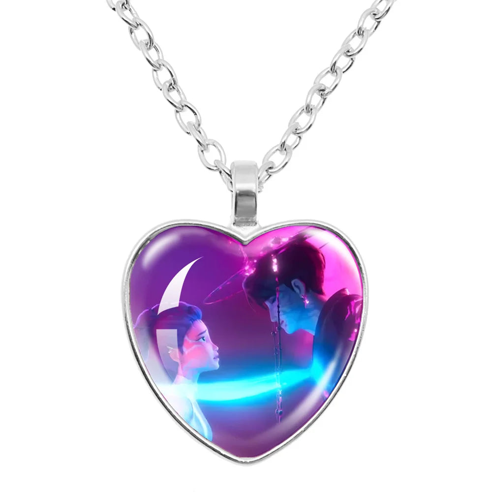K-Pop Demon Hunters Huntr-x Rumi Zoey Mira Glass Heart Pendant Necklaces Accessories Charms Necklace Fans Jewelry Cosplay Gift