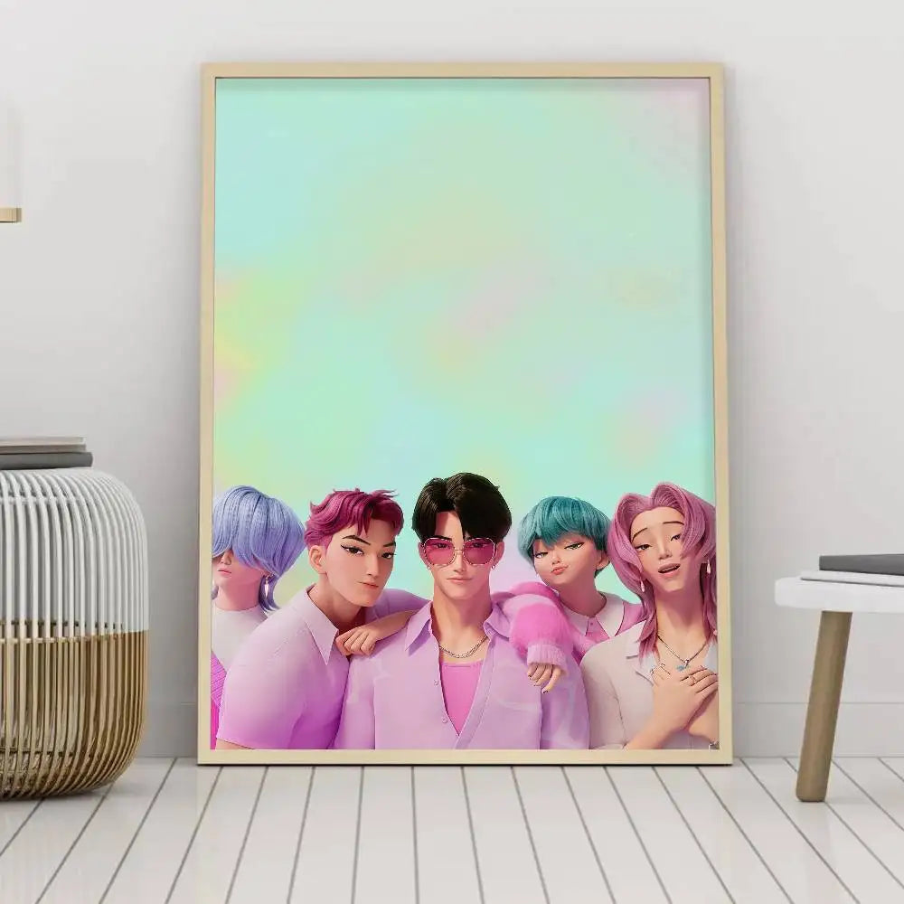 K-KPop Demon Hunter Poster Self-adhesive Art Waterproof Paper Sticker Coffee House Bar Room