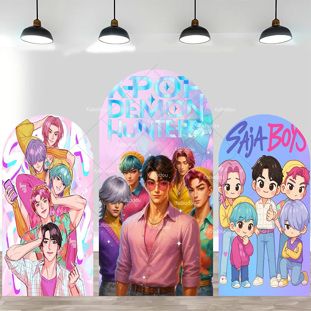 KPop Demon Hunters Backdrop Arch Cover Boy Band Girl Birthday Party Background Decoration Wall Princess Singing Group Concert