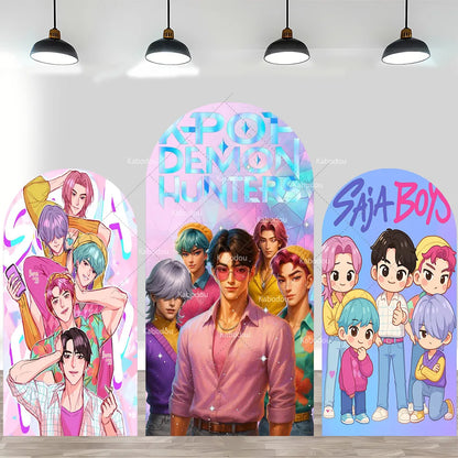 KPop Demon Hunters Backdrop Arch Cover Boy Band Girl Birthday Party Background Decoration Wall Princess Singing Group Concert