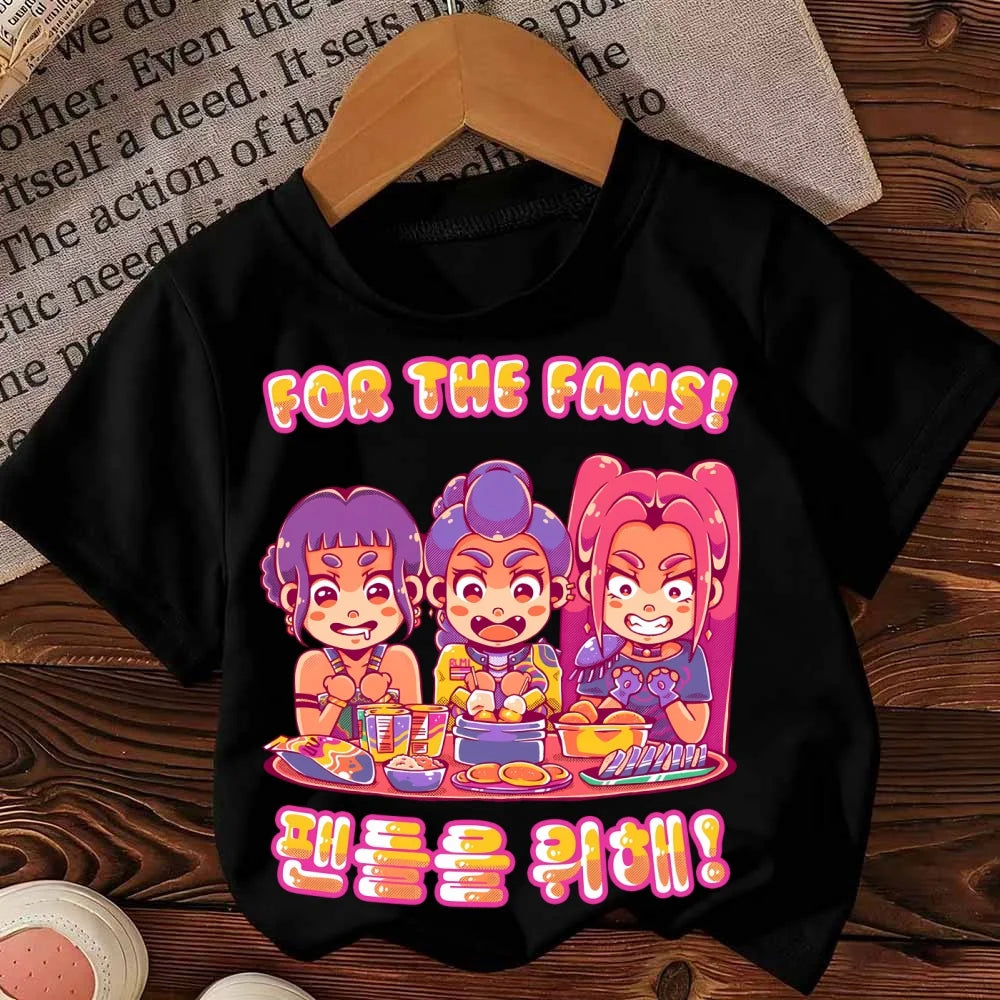 Huntrix Kpop Demon Hunters T-Shirt for Boys Girls Cotton Fans Gift Summer Crew Neck Short Sleeve Tees Fashion Kids T-shirt