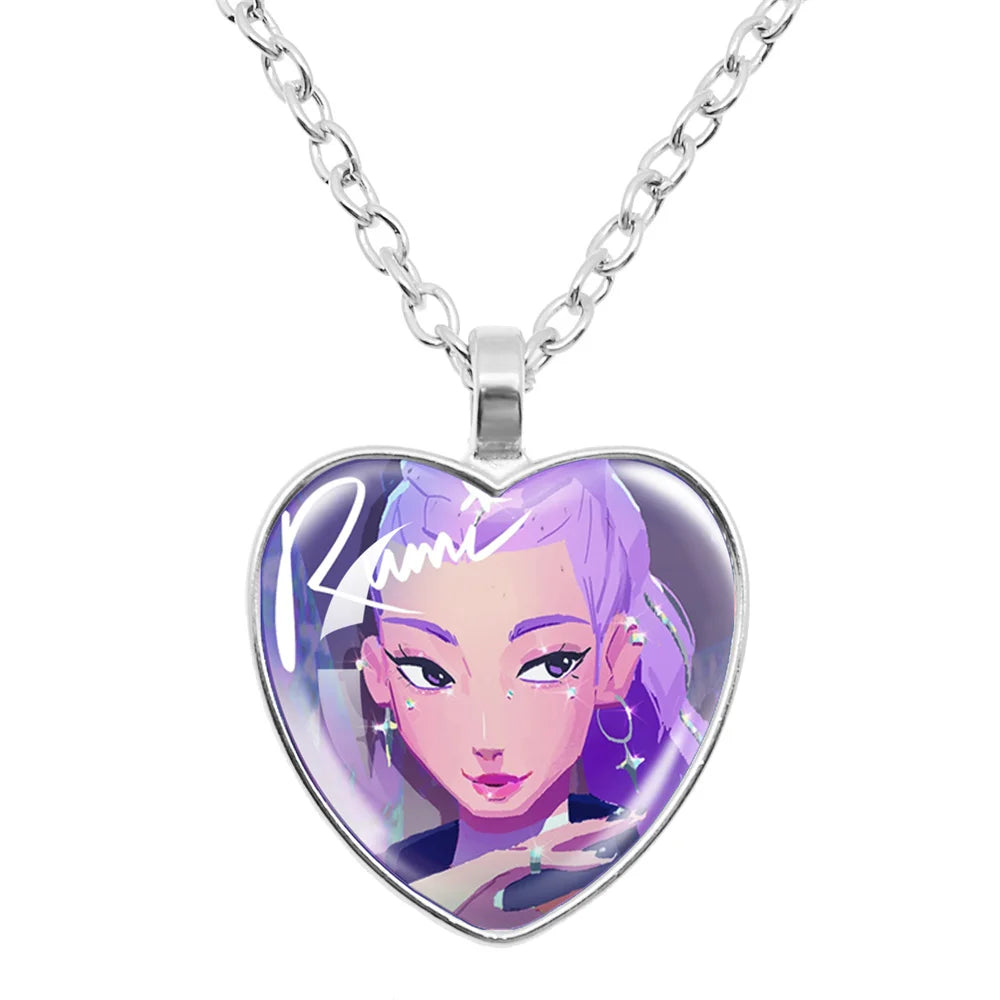 Rumi Zoey Mira Heart Glass Pendant Necklaces KPop Demon Hunters sajaboy Charm Necklace Fans Jewelry Accessories Cosplay Gift