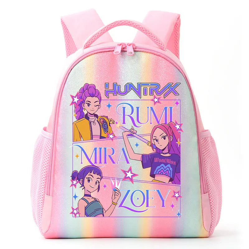 For K-Pop Demon Hunters Student Rainbow Backpack Anime Accessories HUNTR/X Rumi Mira Zoey Schoolbag Children's Birthday Gifts