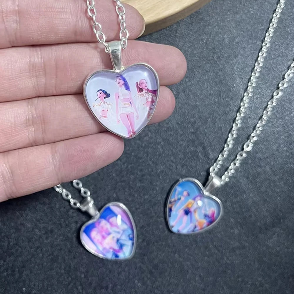 KPop Demon Hunters Heart Necklace - Rumi Zoey Mira Anime Film Alloy Jewelry Pendant for Fans Gifts
