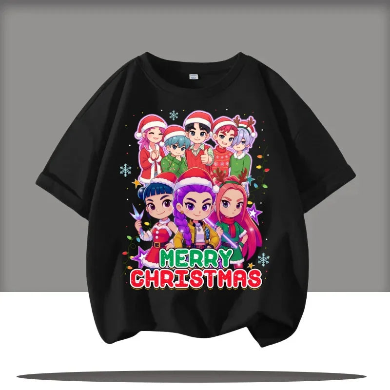 Kpop Demon Hunters Children's Clothing Short Sleeve T-shirt Cute Kpop Demon Hunters Tiger Harajuku Tshirt for Boys Girls