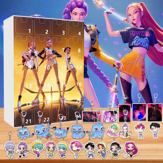 KPop Demon Hunters 24pcs Advent Calendar Box Kawaii Acrylic Keychain HUNTR X Rumi Mira Zoey Jinu Kid Surprise Box Toy Gift