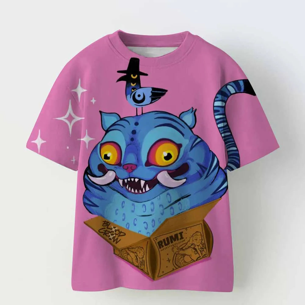 Derpy Tiger Kpop Demon Hunters Kids T-shirt Tops Girls Boys Cotton Summer Short Sleeve Tee Crew Neck Cute Tiger Funny T Shirts