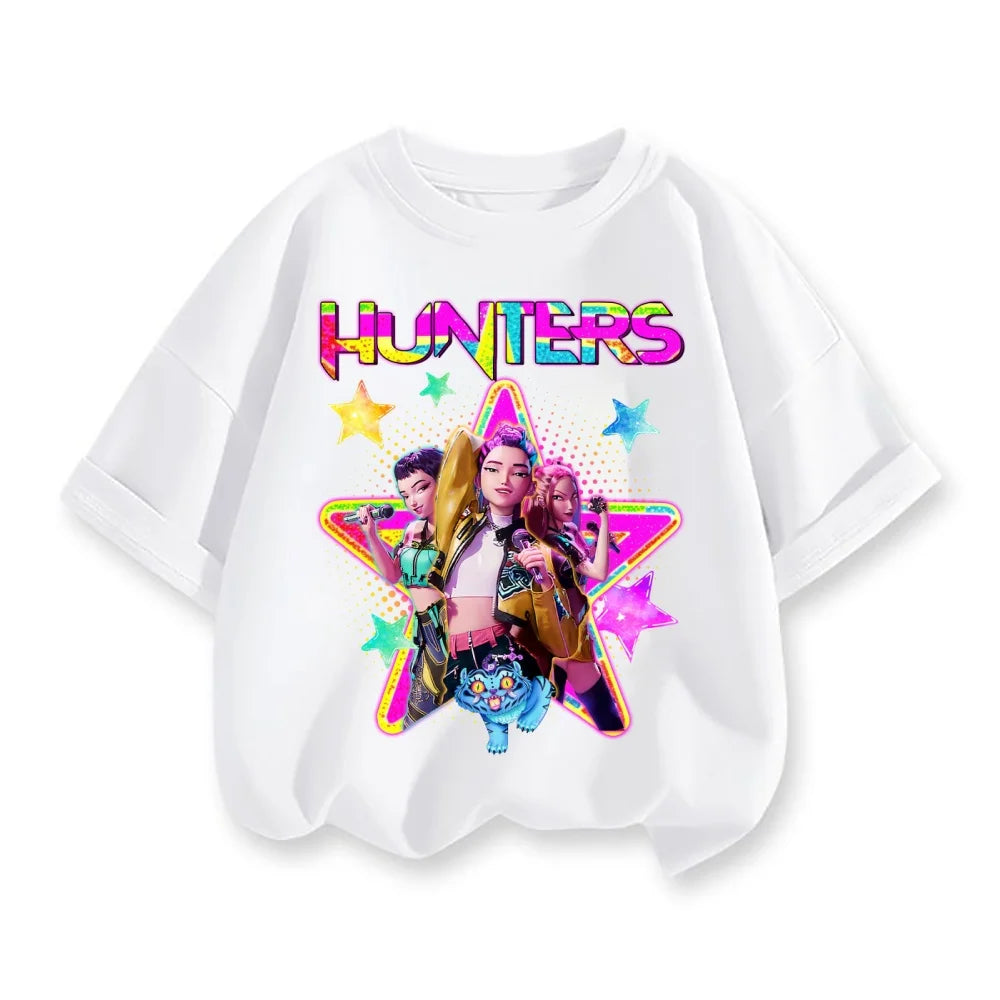 Kpop Demon Hunters Children's Clothing Short Sleeve T-shirt Cute Kpop Demon Hunters Tiger Harajuku Tshirt for Boys Girls
