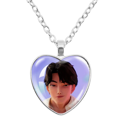 Rumi Zoey Mira Heart Glass Pendant Necklaces KPop Demon Hunters sajaboy Charm Necklace Fans Jewelry Accessories Cosplay Gift