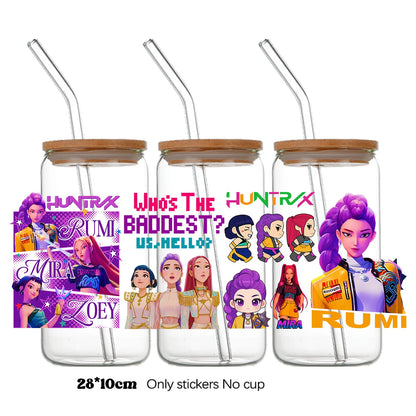 k-pop Demon Hunters wrapping Transfer cups HUNTRX Decal Rumi kpop saja boys Uvdtf Bottle k pop Stickers Uv Dtf Car Huntrix Wraps