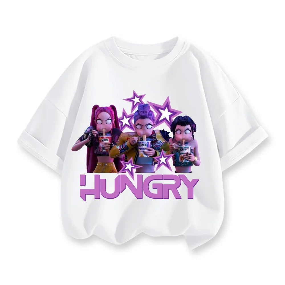 Kpop Demon Hunters Children's Clothing Short Sleeve T-shirt Cute Kpop Demon Hunters Tiger Harajuku Tshirt for Boys Girls