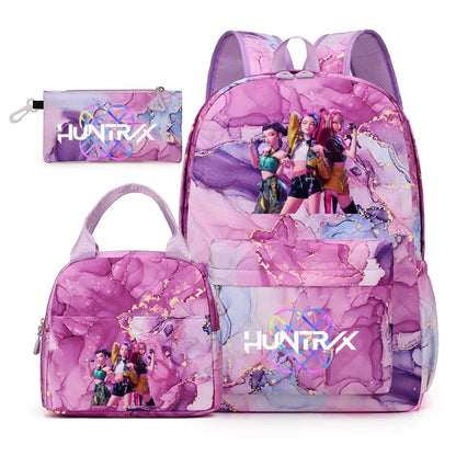 3pcs K-pop Demon Hunters Backpacks Cartoon Anime Schoolbag with A Lunch Bag Waterproof Kids Knapsacks Gifts for Student Rucksack
