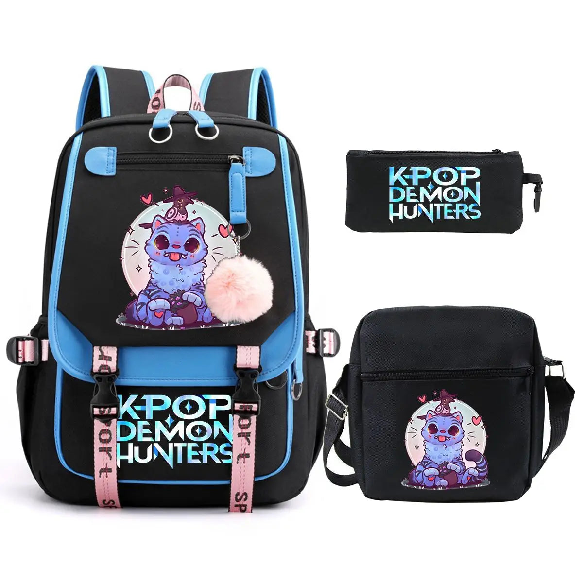 KPop Demon Hunters Backpack Shoulder Bag Pencil Case Three Piece Set Children Fashion Casual SchoolBag Saja Boys Travel Backpack