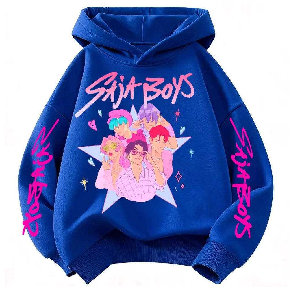 KPop Demon Hunter Saja Boys Cartoon Girls Boy Hooded Sweatshirt Warm Children's Korean Wave Fashion Casual Tops Casual Clothing