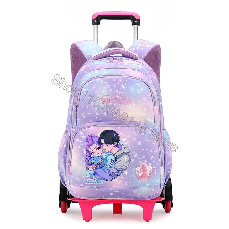 Kpop Demon Hunter Kids Backpack Kawaii Cartoon Printed School Backpack Girls Portable Trolley School Bags Children Birthday Gift