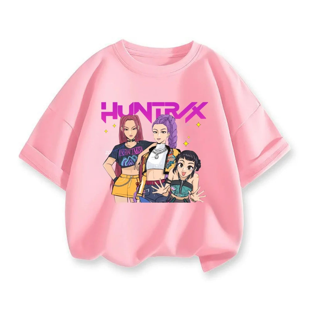 2025 New Hot KPop Demon Hunters Child Short Sleeve T-shirt Anime Character Print Tees Boys Girls Casual Tops Birthday Gift