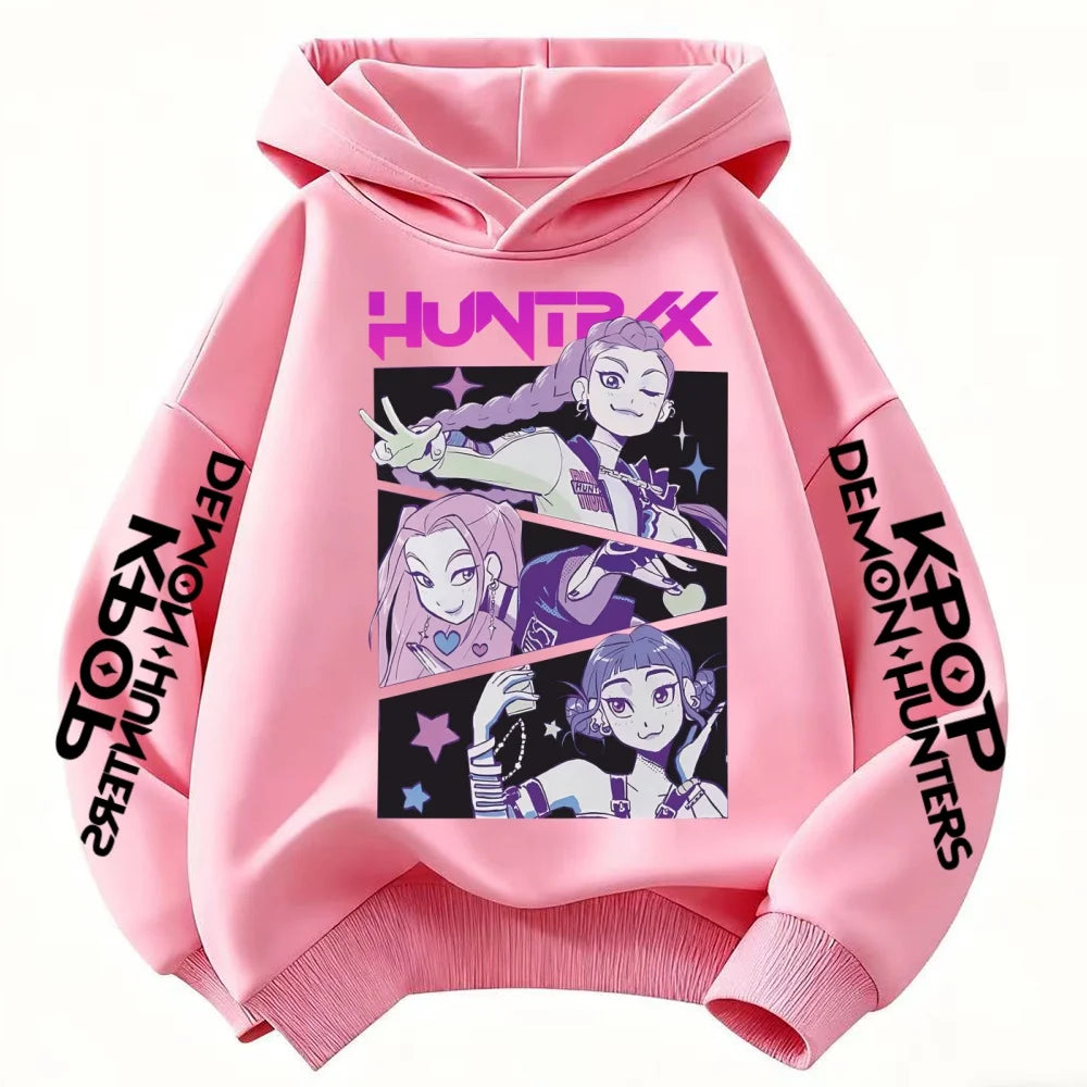 KPop Demon Hunter Rumi Cartoon Girls Boy Hooded Sweatshirt Warm Children's Korean Wave Fashion Casual Tops Casual Girls Clothing