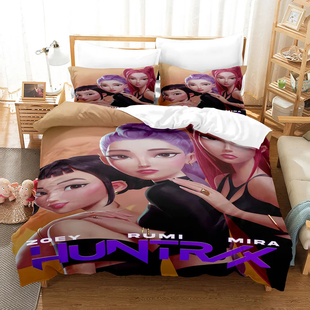 3pcs Kpop Demon Hunters Theme Duvet Cover Set EU Single Size Bedding Sets Quilt Cover Duvet Cover for Kids Adults k pop Huntrix
