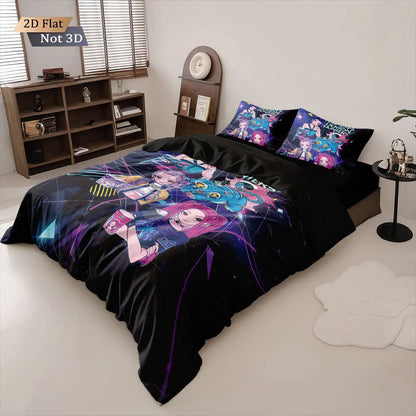 3pcs K-Pop Demon Hunters Print coreless Bedding Set Multi Sized Bedding Dormitory duvet Cover, Soft Decoration, Machine Washable