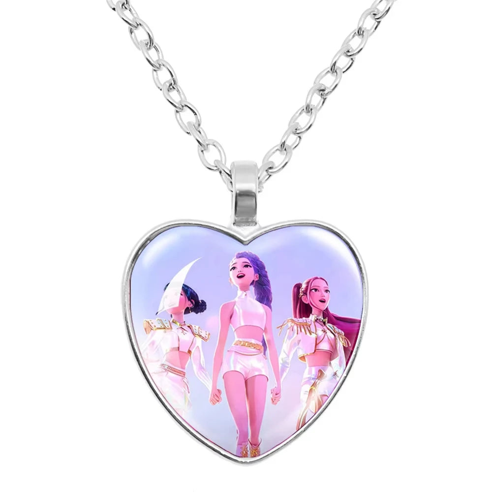KPop Demon Hunters Heart Necklace - Rumi Zoey Mira Anime Film Alloy Jewelry Pendant for Fans Gifts