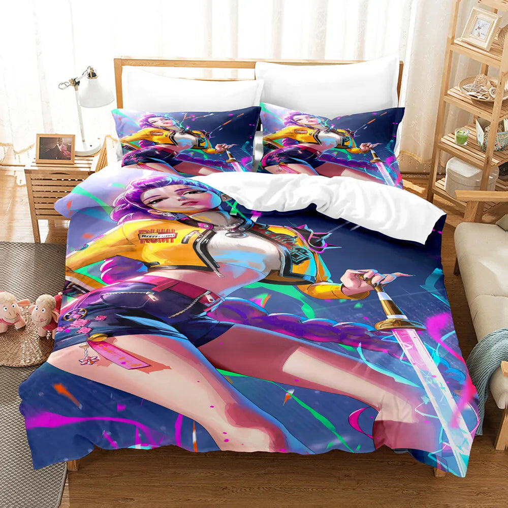 3pcs Kpop Demon Hunters Theme Duvet Cover Set EU Single Size Bedding Sets Quilt Cover Duvet Cover for Kids Adults k pop Huntrix