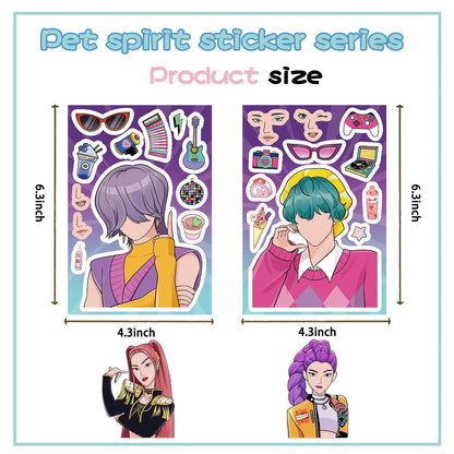8/16Sheets Cartoon Anime KPop Demon Hunters Stickers Funny Make A Face Puzzle Stickers Jigsaw Assemble Decals Kids DIY Game Gift