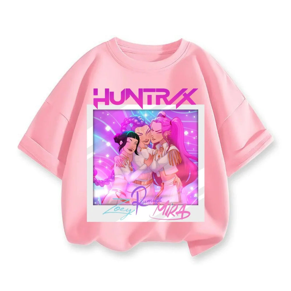 New 2025 Korean Wave Demon Hunter Cotton Printed Fashion Casual Round Neck Cartoon Girl T-shirt