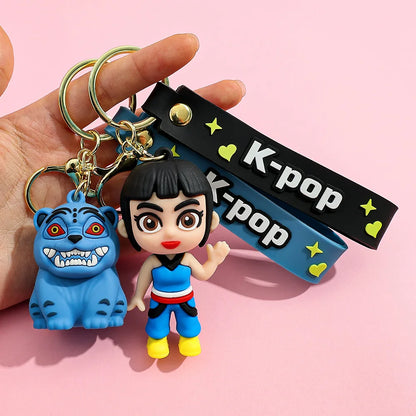 New K-pop Demon Hunters Anime Figure Keyring for Students Car Keychains Rumi Mira Zoey Pendants Backpack Decoration Key Ring