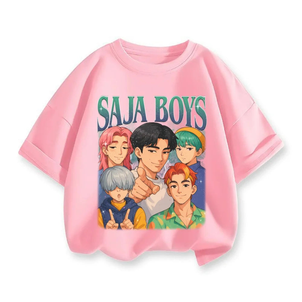 New 2025 Korean Wave Demon Hunter Cotton Printed Fashion Casual Round Neck Cartoon Girl T-shirt